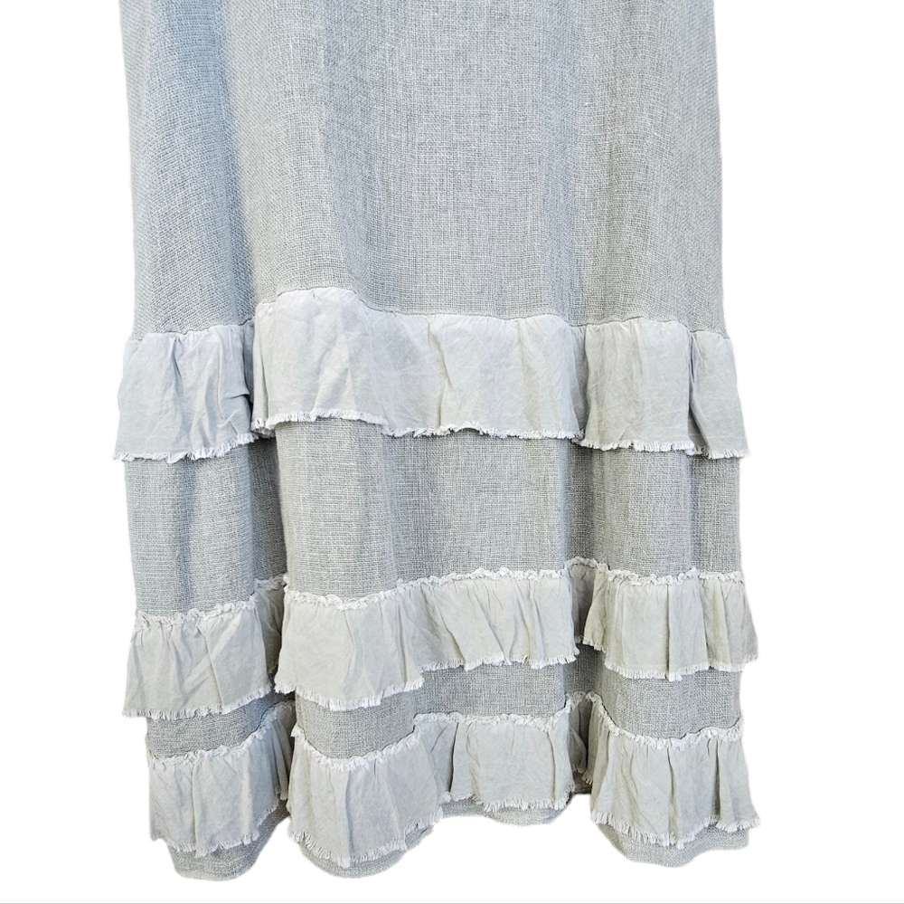 TEMPO PARIS Linen & Cotton Ruffled Faded Olive Sleeveless Midi Dress Size M - Picture 3 of 12
